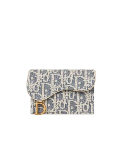 Dior Saddle Bloom Card Holder In Gray