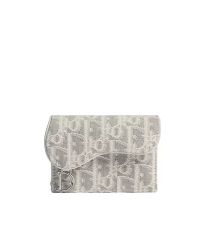 Dior Saddle Bloom Card Holder In Gray