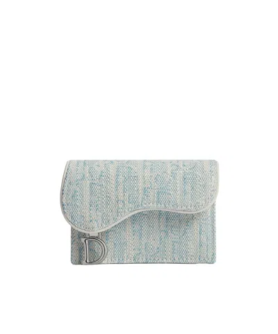 Dior Saddle Bloom Card Holder In Gray