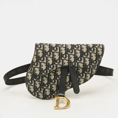 Pre-owned Dior Saddle Blue Oblique Canvas Leather Belt Bag