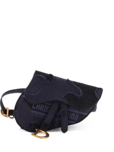 Pre-owned Dior Saddle Camouflage Embroidered Canvas Belt Bag In Blue