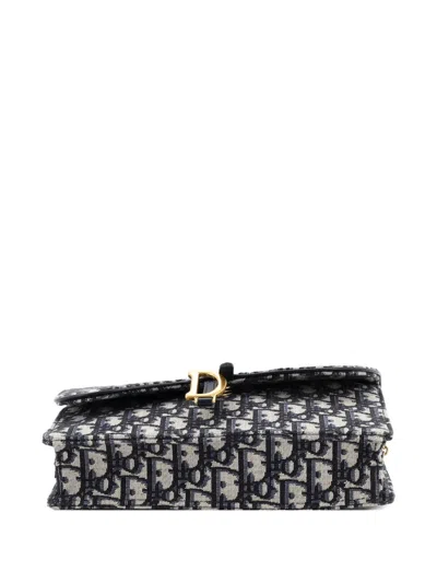 Pre-owned Dior Saddle Chain Oblique Canvas Clutch Bag In Blue