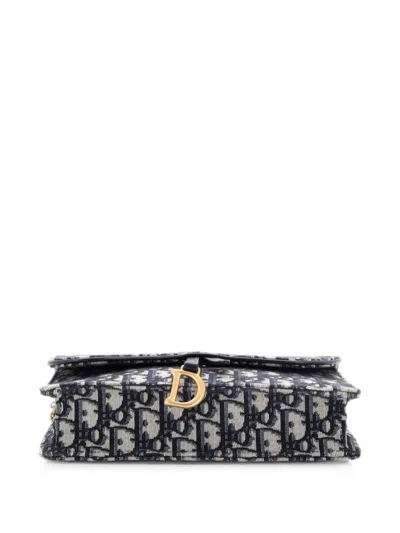 Pre-owned Dior Saddle Chain Oblique Canvas Clutch Bag In Blue