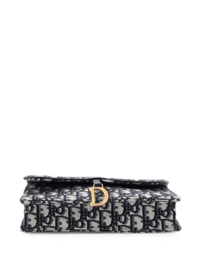 Pre-owned Dior Saddle Chain Oblique Canvas Clutch Bag In Blue