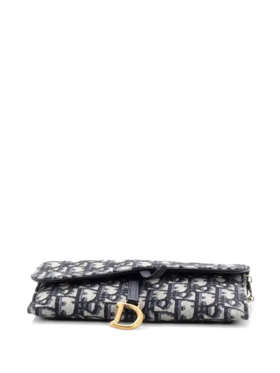 Pre-owned Dior Saddle Chain Wallet Oblique Canvas Crossbody Bag In Blue