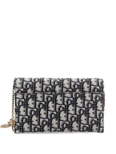Pre-owned Dior Saddle Chain Wallet Oblique Canvas Crossbody Bag In Blue