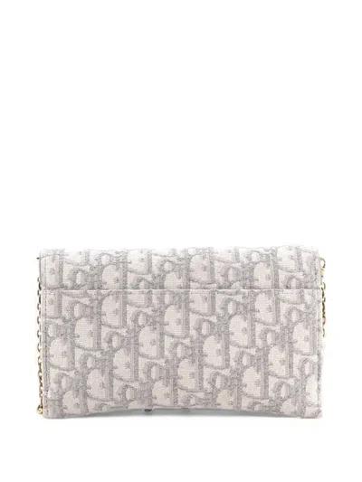 Pre-owned Dior Saddle Chain Wallet Oblique Canvas Crossbody Bag In Grey