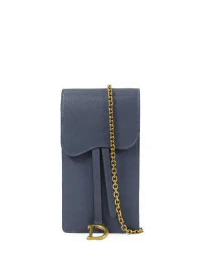 Pre-owned Dior Saddle Chain-strap Phone Holder In Blue