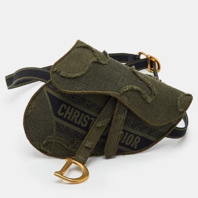 Pre-owned Dior Saddle Dark Green Embroidered Canvas Camouflage Belt Bag