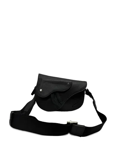 Pre-owned Dior Saddle Grained Messenger Bag In Black