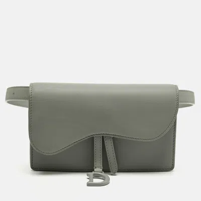Pre-owned Dior Saddle Grey Leather Belt Bag In Gray