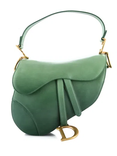 Pre-owned Dior Saddle Handbag Gradient Leather Medium Satchel In Green