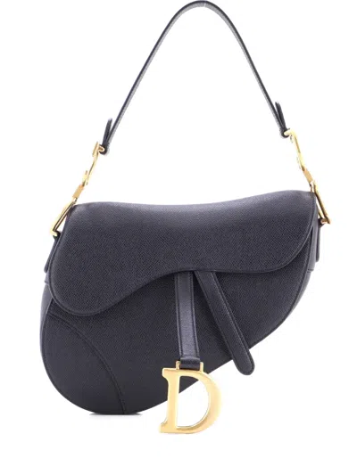 Pre-owned Dior Saddle Handbag Leather Medium Shoulder Bag In Black