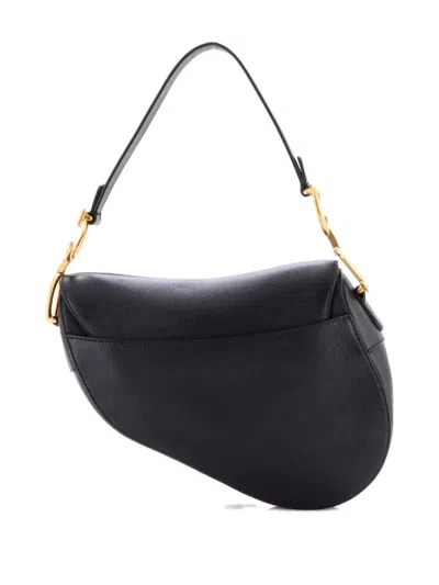 Pre-owned Dior Saddle Handbag Leather Medium Shoulder Bag In Black