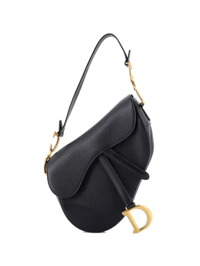 Pre-owned Dior Saddle Handbag Leather Medium Shoulder Bag In Black