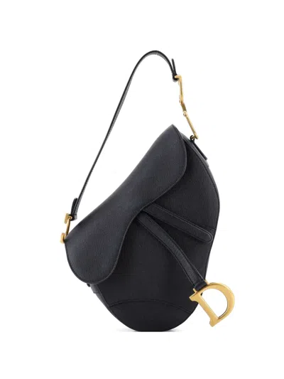 Pre-owned Dior Saddle Handbag Leather Medium Shoulder Bag In Black