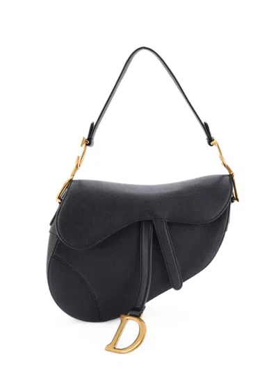 Pre-owned Dior Saddle Handbag Leather Medium Shoulder Bag In Black