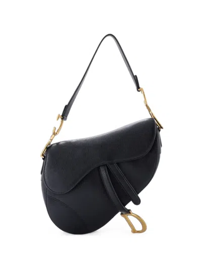 Pre-owned Dior Saddle Handbag Leather Medium Shoulder Bag In Black