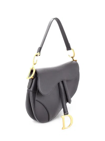 Pre-owned Dior Saddle Handbag Leather Medium Shoulder Bag In Black
