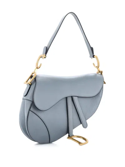 Pre-owned Dior Saddle Handbag Leather Medium Shoulder Bag In Blue