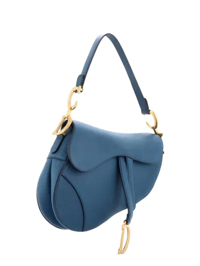 Pre-owned Dior Saddle Handbag Leather Medium Shoulder Bag In Blue