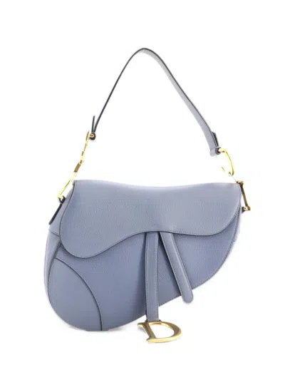 Pre-owned Dior Saddle Handbag Leather Medium Shoulder Bag In Blue