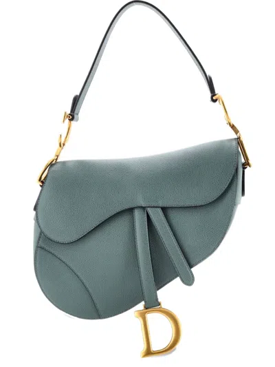 Pre-owned Dior Saddle Handbag Leather Medium Shoulder Bag In Green
