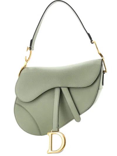 Pre-owned Dior Saddle Handbag Leather Medium Shoulder Bag In Green