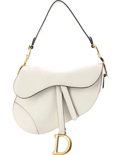 Pre-owned Dior Saddle Handbag Leather Medium Shoulder Bag In Neutral