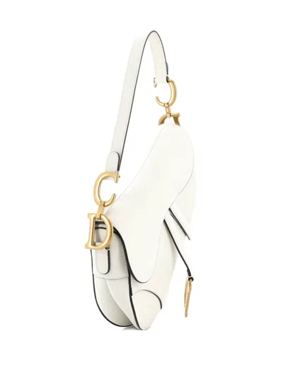 Pre-owned Dior Saddle Handbag Leather Medium Shoulder Bag In Neutral
