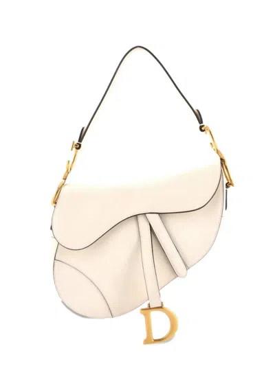 Pre-owned Dior Saddle Handbag Leather Medium Shoulder Bag In Neutral