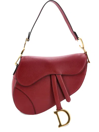 Pre-owned Dior Saddle Handbag Leather Medium Shoulder Bag In Red
