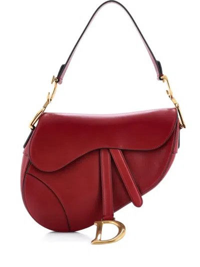 Pre-owned Dior Saddle Handbag Leather Medium Shoulder Bag In Red