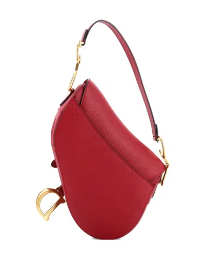 Pre-owned Dior Saddle Handbag Leather Medium Shoulder Bag In Red