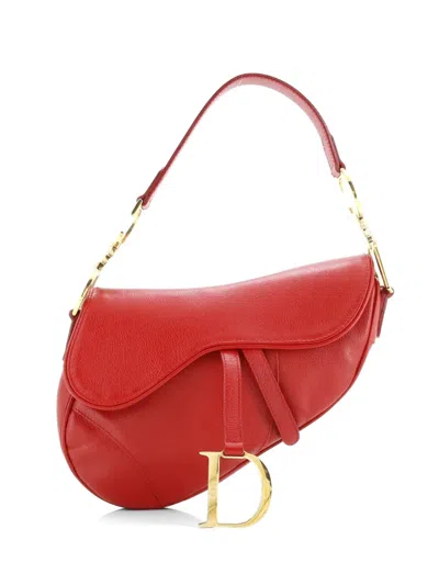Pre-owned Dior Saddle Handbag Leather Medium Shoulder Bag In Red