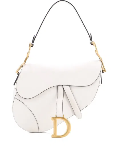 Pre-owned Dior Saddle Handbag Leather Medium Shoulder Bag In White