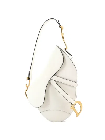 Pre-owned Dior Saddle Handbag Leather Medium Shoulder Bag In White