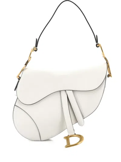 Pre-owned Dior Saddle Handbag Leather Medium Shoulder Bag In White