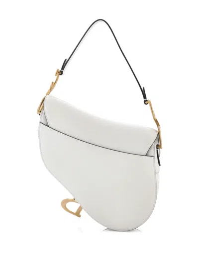 Pre-owned Dior Saddle Handbag Leather Medium Shoulder Bag In White