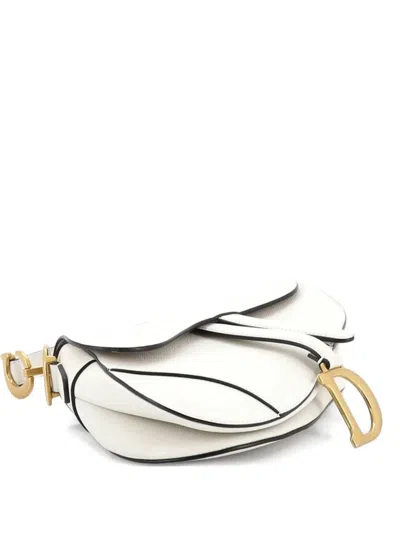 Pre-owned Dior Saddle Handbag Leather Medium Shoulder Bag In White