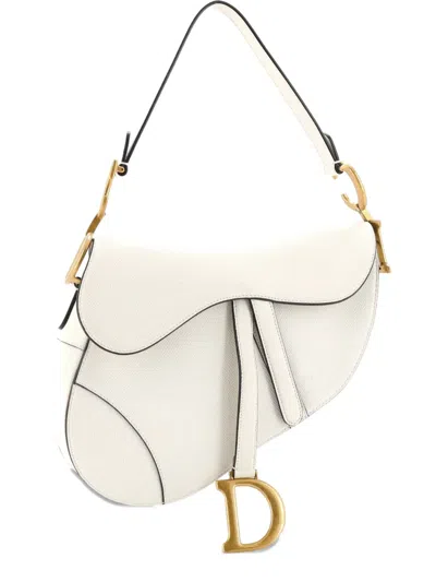 Pre-owned Dior Saddle Handbag Leather Medium Shoulder Bag In White