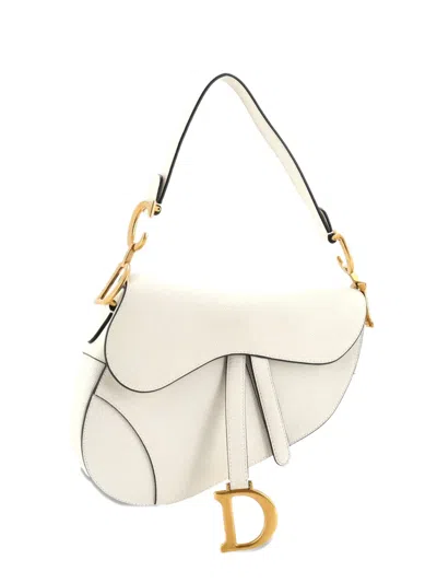 Pre-owned Dior Saddle Handbag Leather Medium Shoulder Bag In White