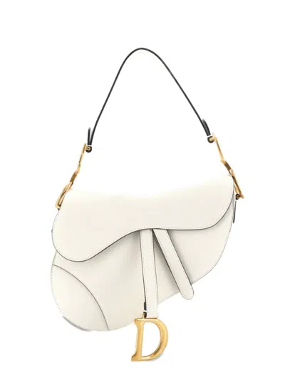 Pre-owned Dior Saddle Handbag Leather Medium Shoulder Bag In White