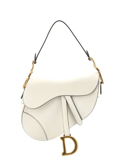 Pre-owned Dior Saddle Handbag Leather Medium Shoulder Bag In White