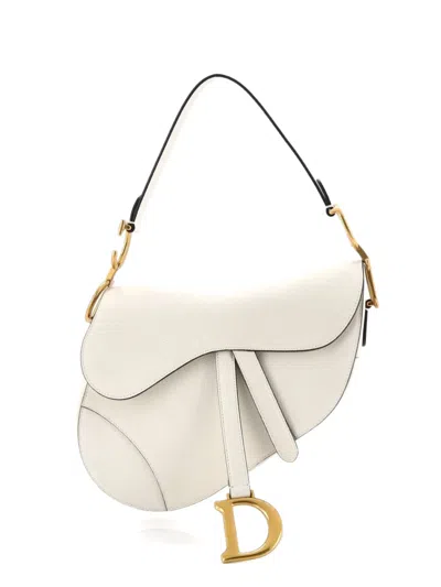 Pre-owned Dior Saddle Handbag Leather Medium Shoulder Bag In White
