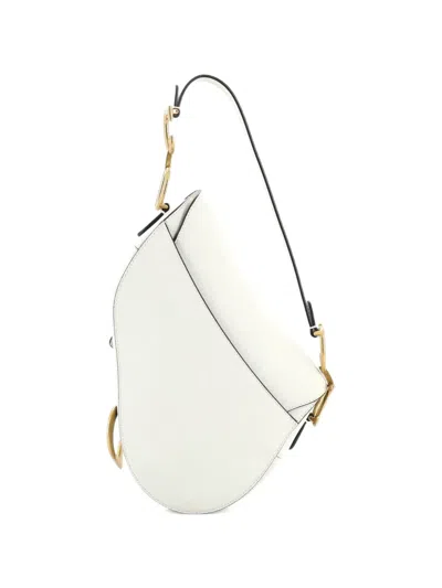 Pre-owned Dior Saddle Handbag Leather Medium Shoulder Bag In White