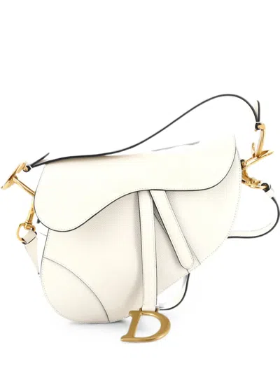 Pre-owned Dior Saddle Handbag Leather Medium Shoulder Bag In White