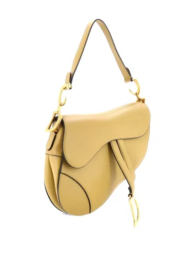 Pre-owned Dior Saddle Handbag Leather Medium Shoulder Bag In Yellow