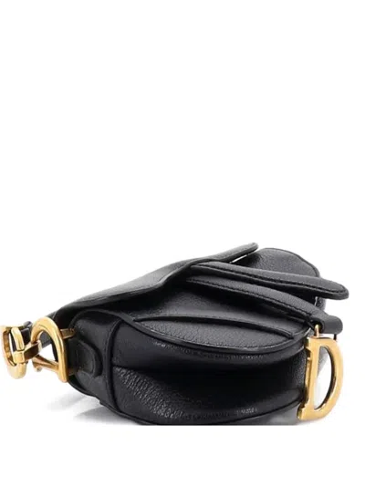 Pre-owned Dior Saddle Handbag Leather Micro Satchel In Black