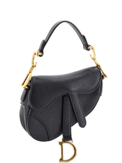 Pre-owned Dior Saddle Handbag Leather Micro Satchel In Black